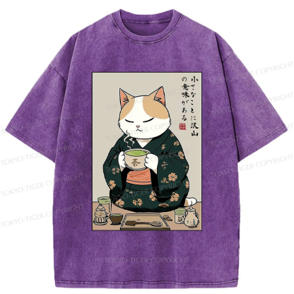 Tokyo-Tiger Cat Tea Ceremony: Little Things Mean A Lot Washed T-Shirt