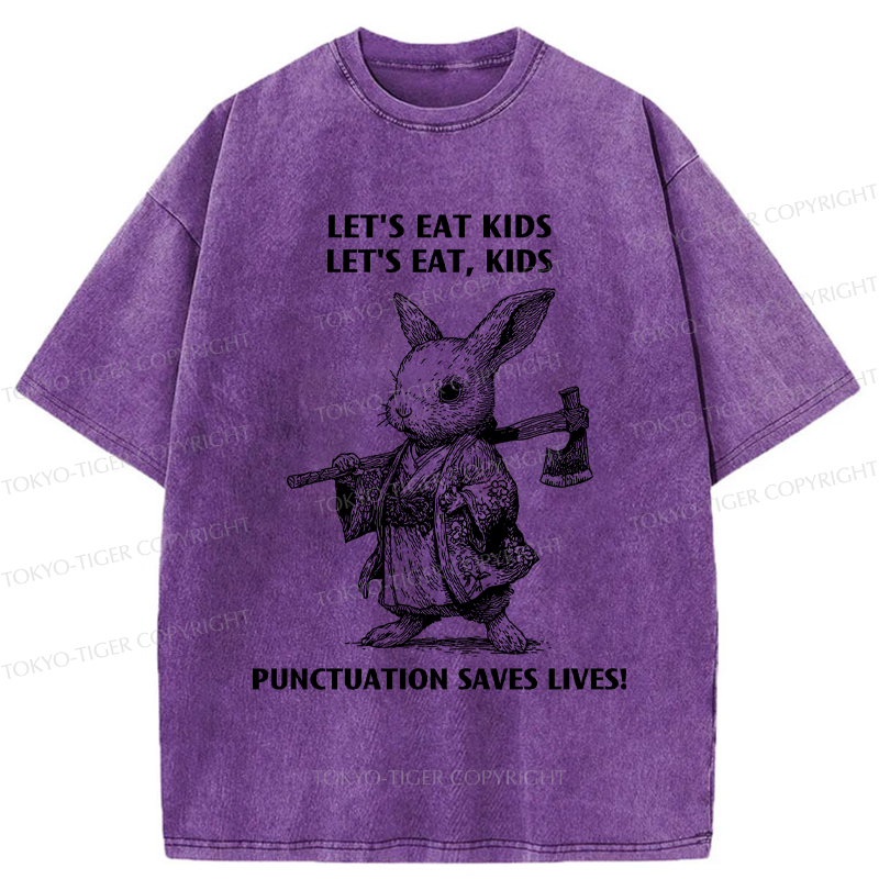Tokyo-Tiger Punctuation Saves Lives-Samurai Rabbit Washed T-Shirt