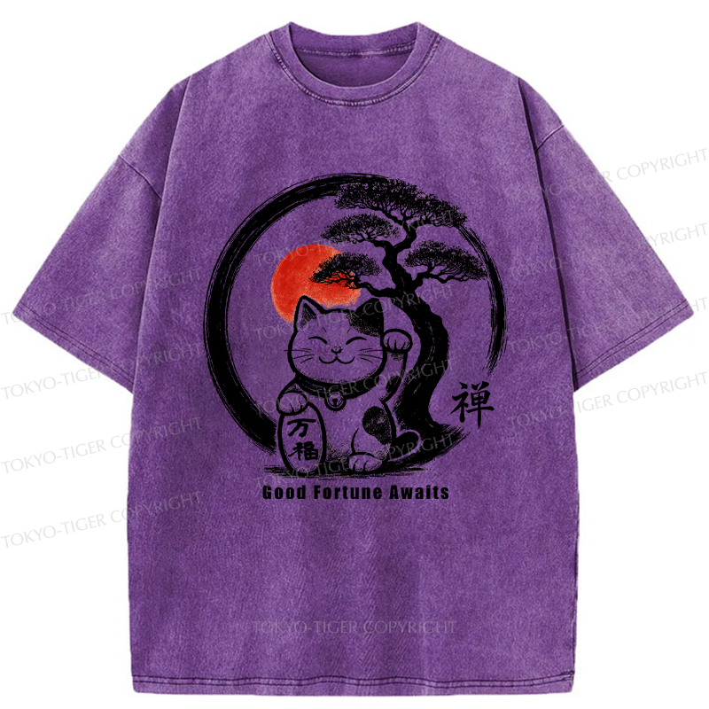 Tokyo-Tiger Lucky Maneki-Neko Zen Washed T-Shirt