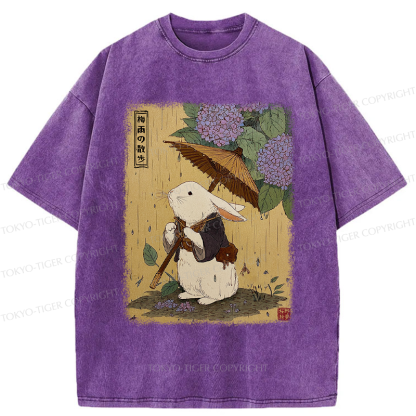 Tokyo-Tiger Ukiyoe Rainy Stroll Bunny Washed T-Shirt