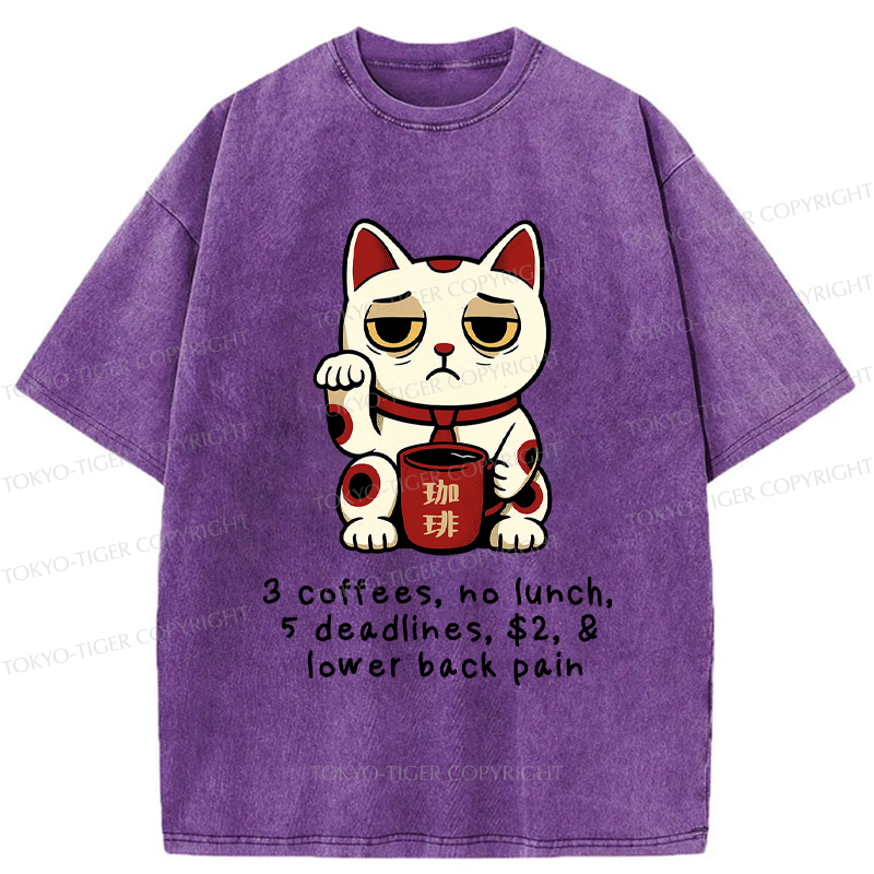 Tokyo-Tiger Funny Workaholic Lucky Cat Washed T-Shirt