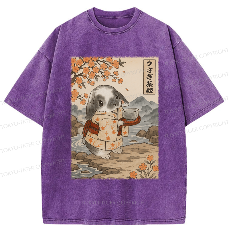 Tokyo-Tiger Ukiyoe Rabbit serves tea Poster Washed T-Shirt