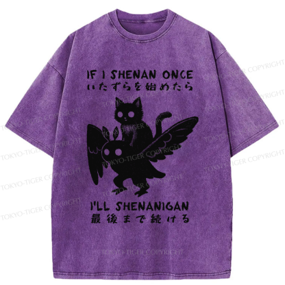 Tokyo-Tiger Funny Cat Riding Mothman Meme Washed T-Shirt