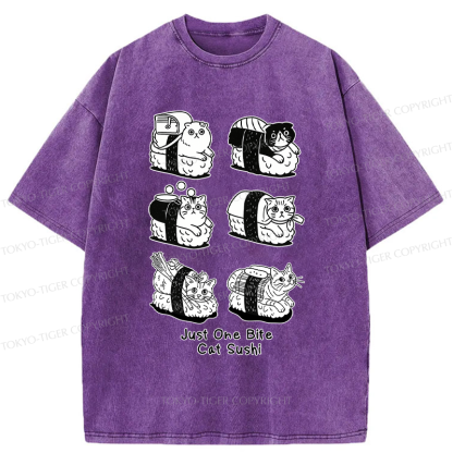 Tokyo-Tiger Funny Eat Cat Sushi meme Washed T-Shirt