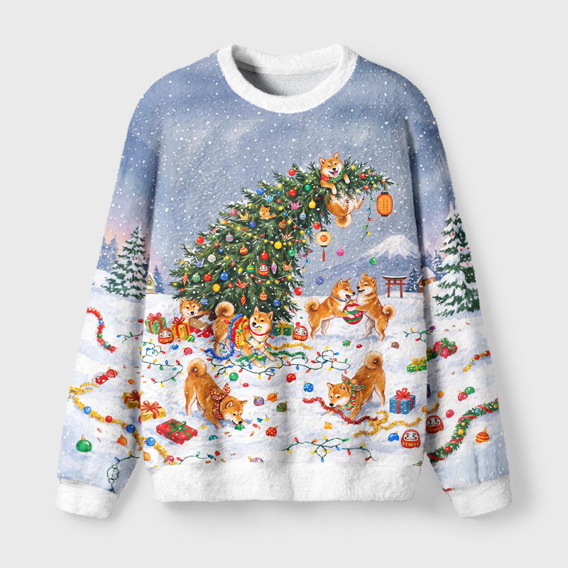Tokyo-Tiger Uncontrollable Dog Decoration Scene Fuzzy Christmas Ugly Sweatshirt
