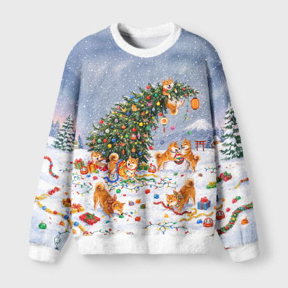 Tokyo-Tiger Uncontrollable Dog Decoration Scene Fuzzy Christmas Ugly Sweatshirt