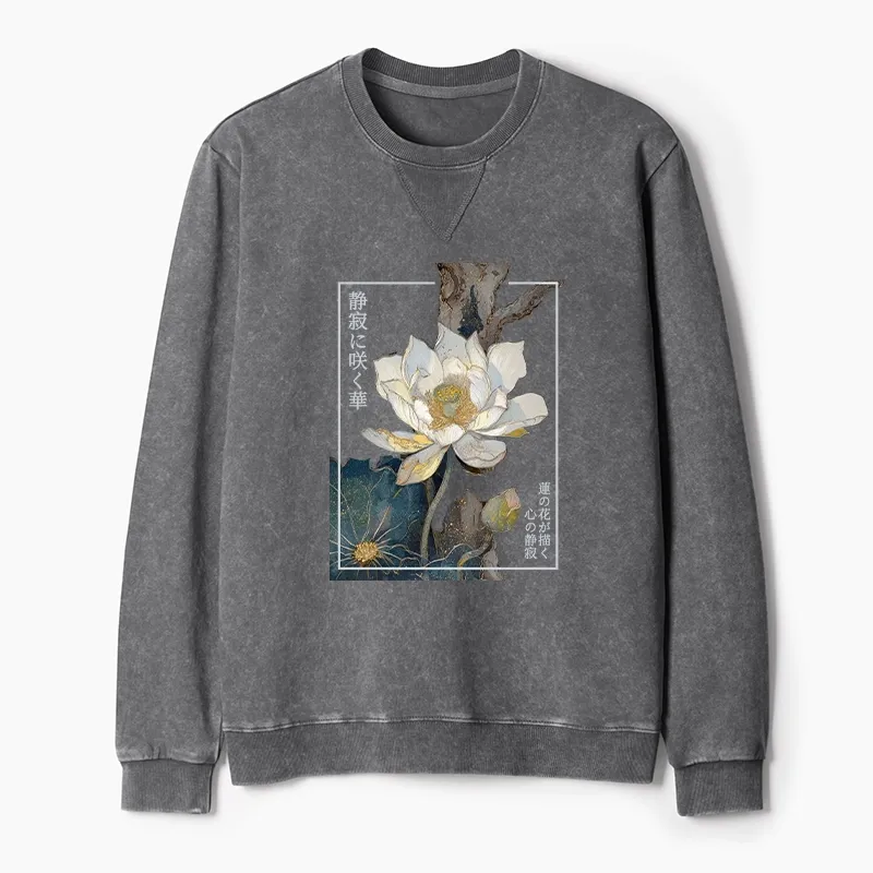 Tokyo-Tiger Blooming Lotus Japan Washed Terry Sweatshirt