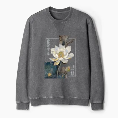 Tokyo-Tiger Blooming Lotus Japan Washed Terry Sweatshirt
