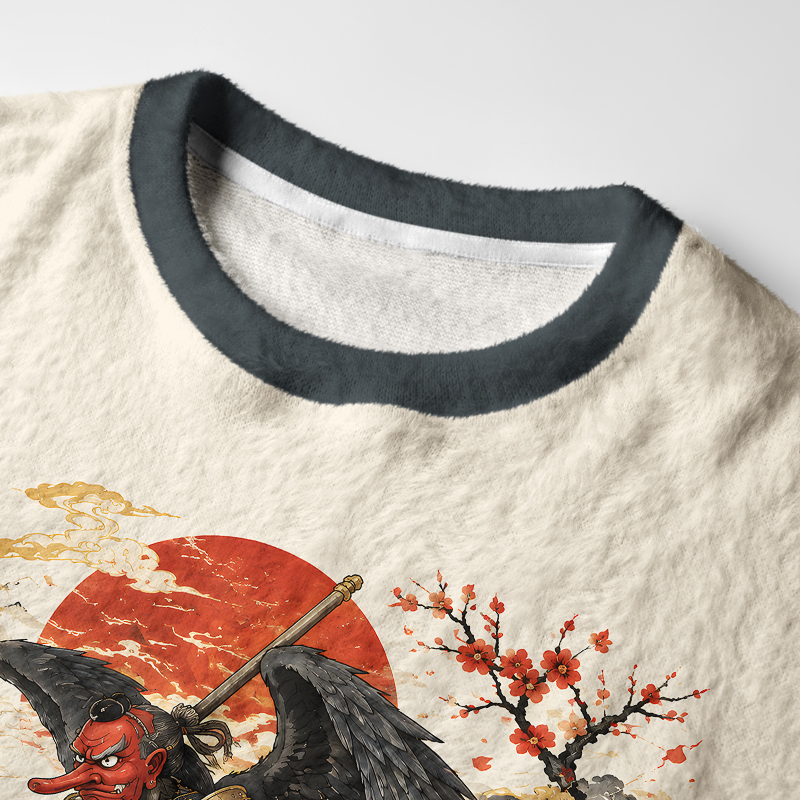 Tokyo-Tiger Japanese Tengu Samurai Fuzzy Christmas Ugly Sweatshirt