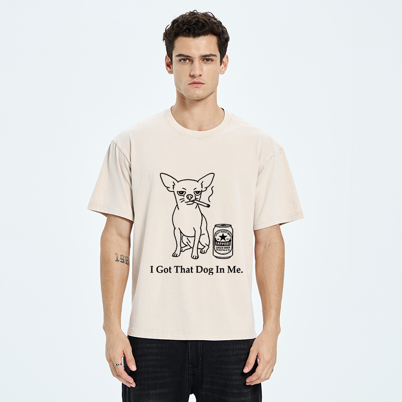 Tokyo-Tiger Chihuahua Smokes And Drinks Alcohol Washed T-Shirt