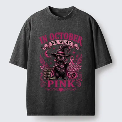 Tokyo-Tiger Witch Cat Breast Cancer Awareness Washed T-Shirt