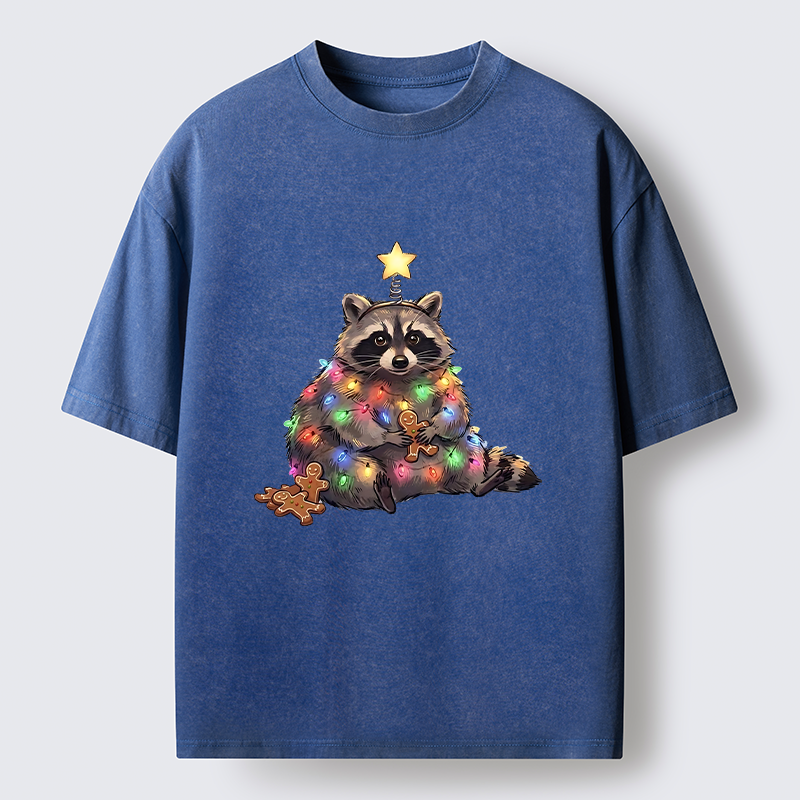 Tokyo-Tiger Christmas Raccoon Funny Meme Washed T-Shirt