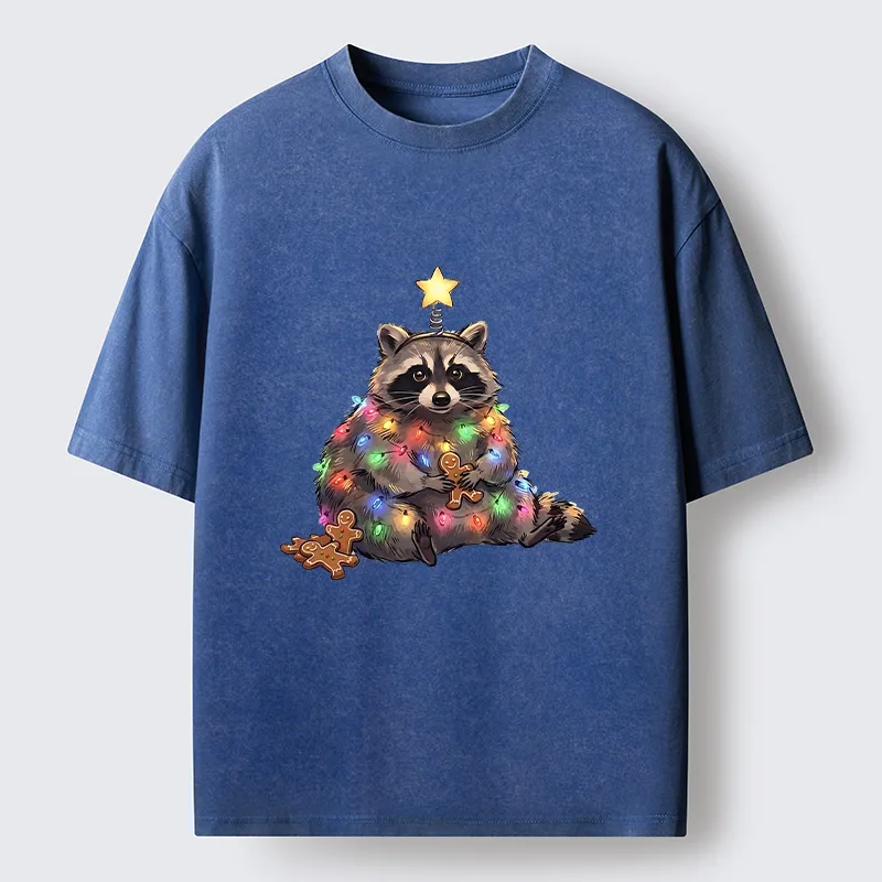 Tokyo-Tiger Christmas Raccoon Funny Meme Washed T-Shirt