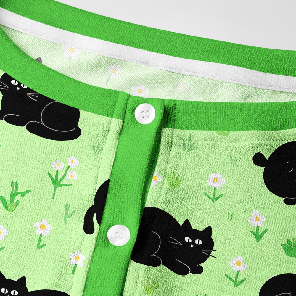 Tokyo-Tiger Green Field Black Cats Women's Lightweight Cardigan