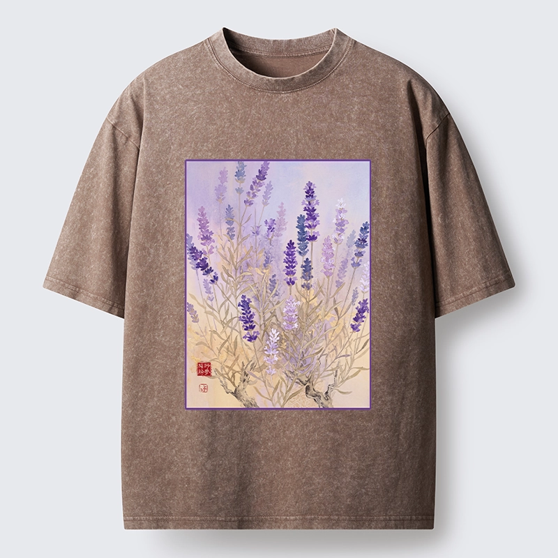 Tokyo-Tiger Lavender Bloom Art Washed T-Shirt