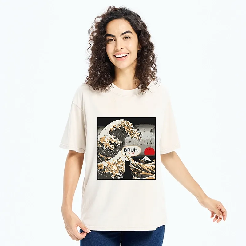 Tokyo-Tiger Great Wave Cat Bruh Washed T-Shirt
