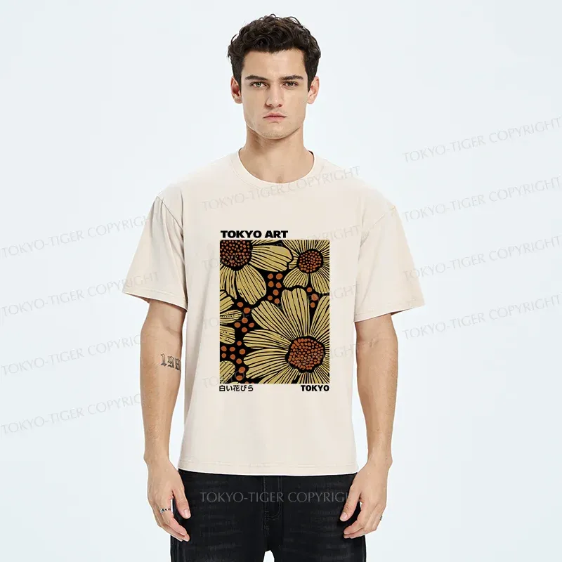 Tokyo-Tiger Tokyo Flower Art Washed T-Shirt