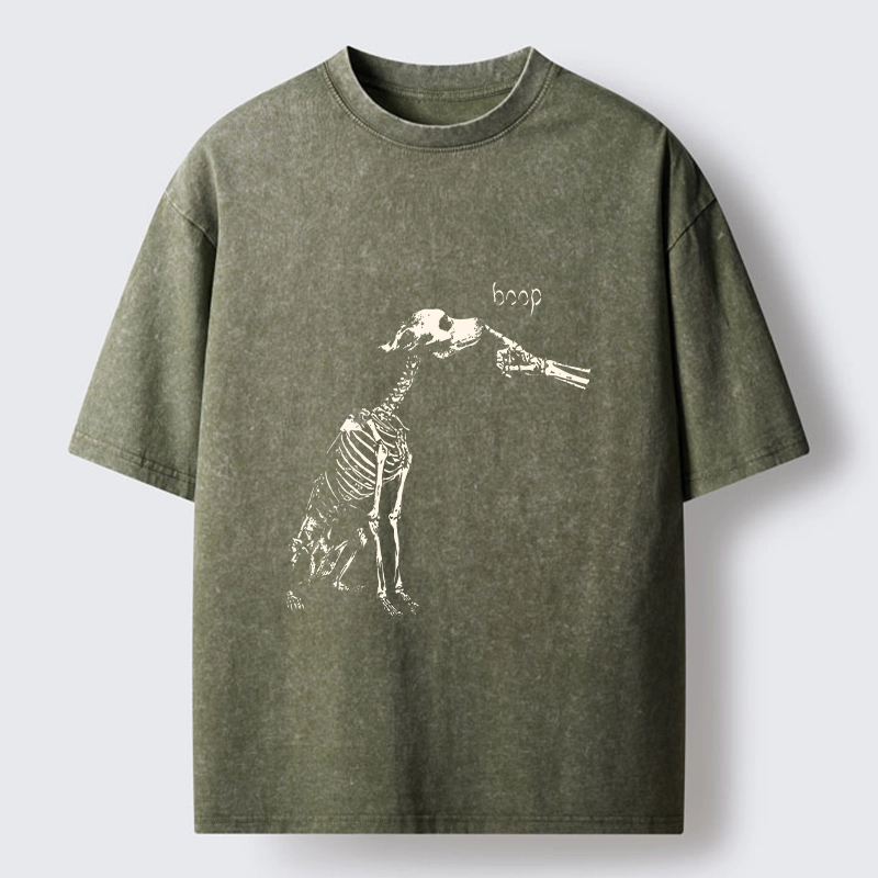 Tokyo-Tiger Skeleton Dog Meme Washed T-Shirt