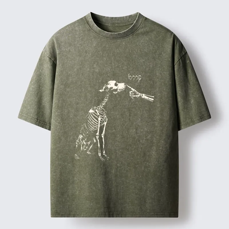 Tokyo-Tiger Skeleton Dog Meme Washed T-Shirt