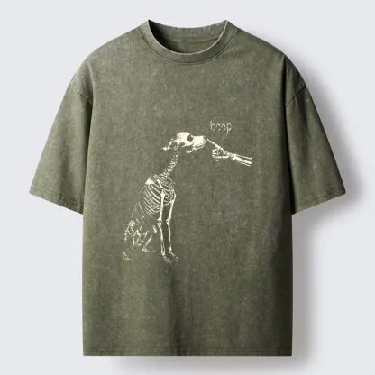 Tokyo-Tiger Skeleton Dog Meme Washed T-Shirt