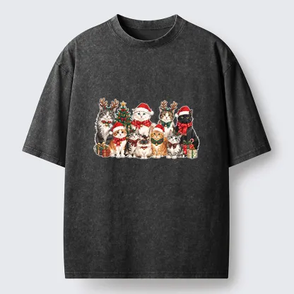 Tokyo-Tiger Christmas Cat Crew Washed T-Shirt