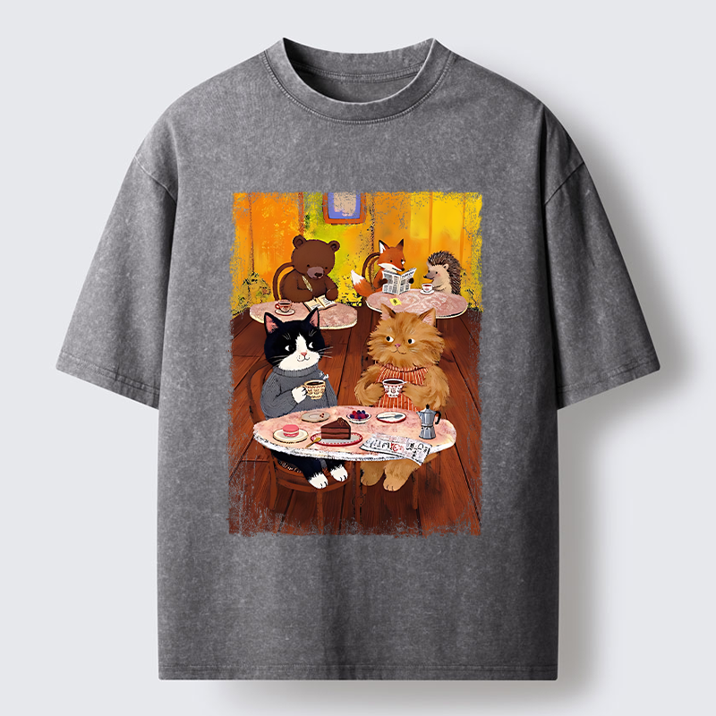 Tokyo-Tiger Cute Animal Cafe Washed T-Shirt
