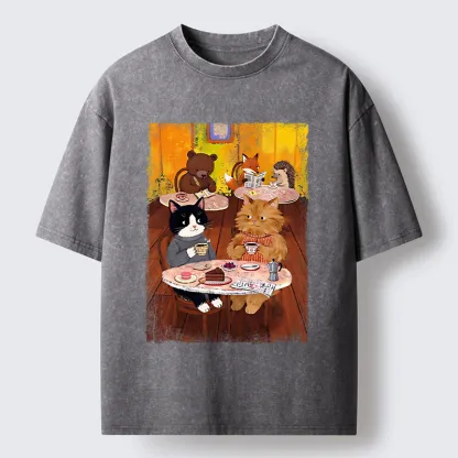Tokyo-Tiger Cute Animal Cafe Washed T-Shirt