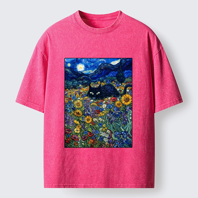 Tokyo‑Tiger Starry Night Cat Washed T‑Shirt