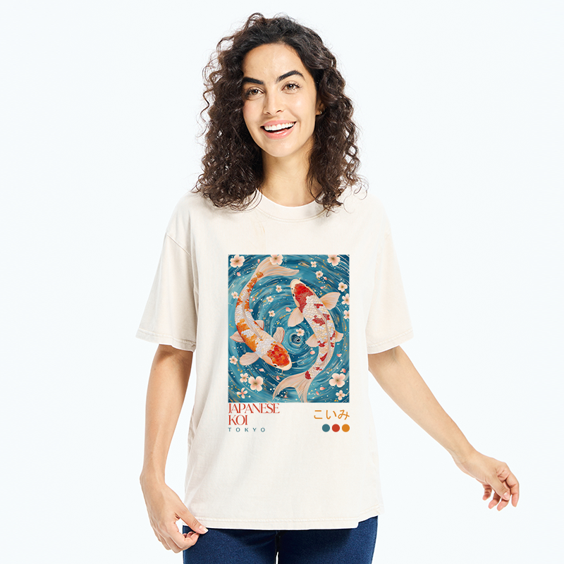 Tokyo-Tiger Koi In The Water Washed T-Shirt