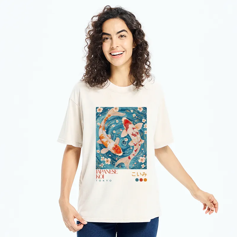 Tokyo-Tiger Koi In The Water Washed T-Shirt