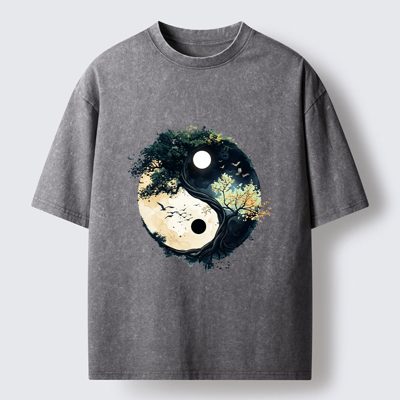 Tokyo-Tiger Yin Yang Tree Nature Washed T-Shirt