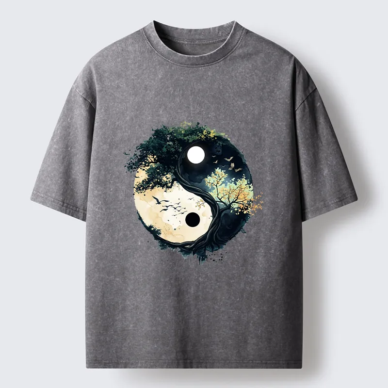 Tokyo-Tiger Yin Yang Tree Nature Washed T-Shirt