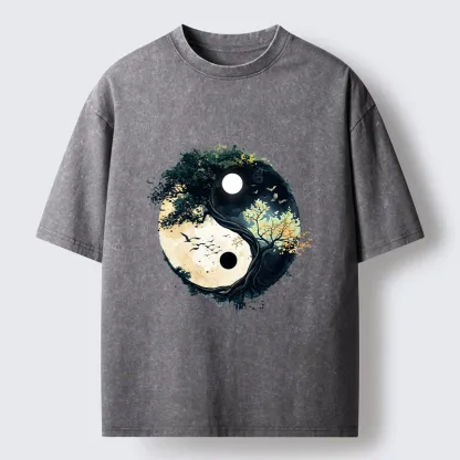 Tokyo-Tiger Yin Yang Tree Nature Washed T-Shirt