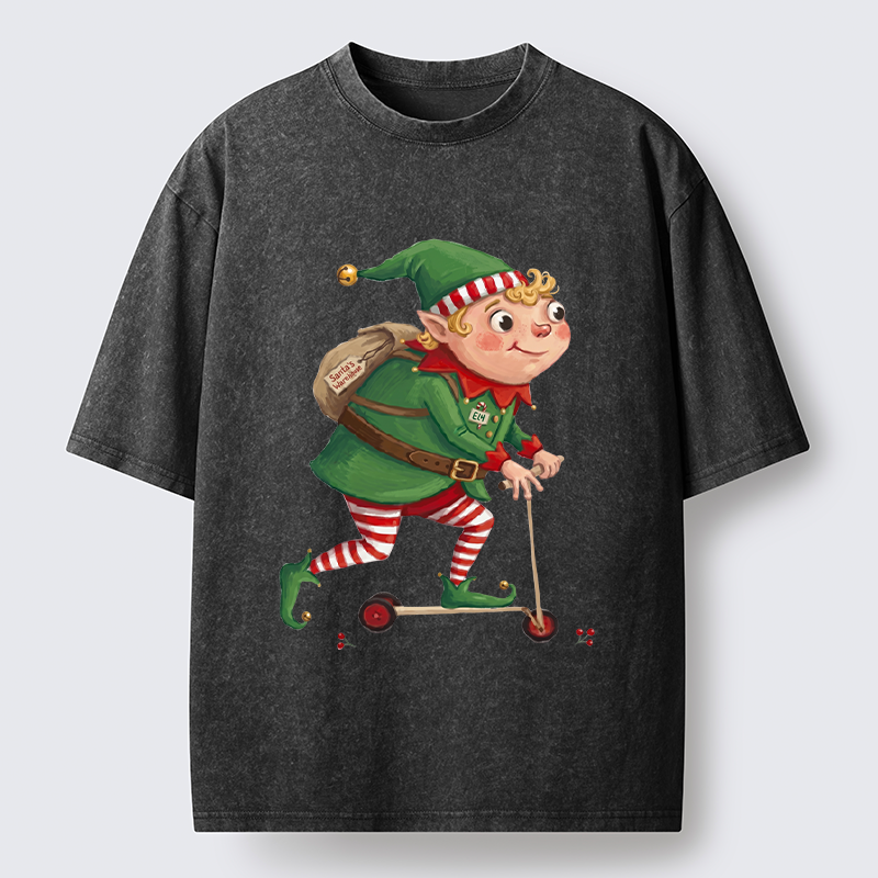 Tokyo-Tiger Christmas Elf Scooter Ride Washed T-Shirt