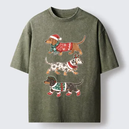 Tokyo-Tiger Christmas Dachshund Trio Washed T-Shirt