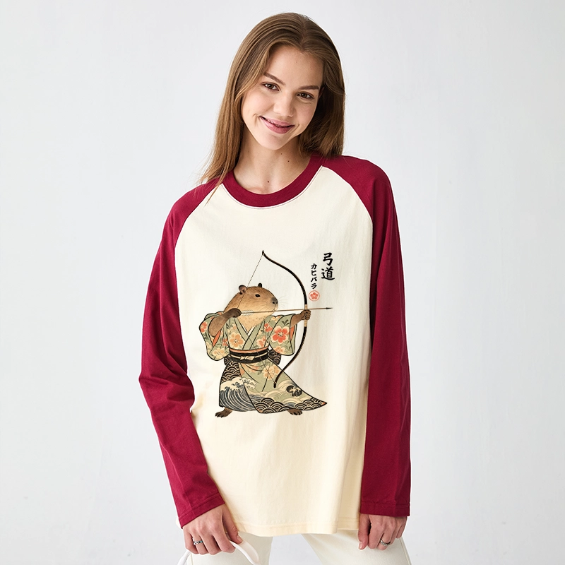 Tokyo-Tiger Capybara Archery Raglan Long Sleeve T-shirt