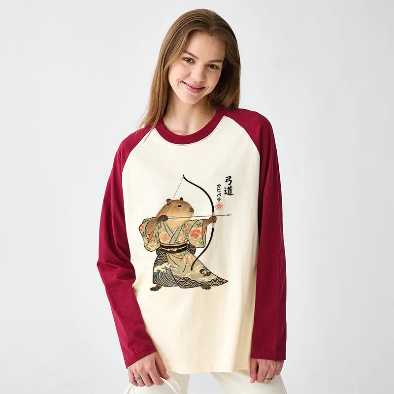 Tokyo-Tiger Capybara Archery Raglan Long Sleeve T-shirt