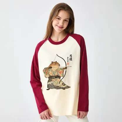 Tokyo-Tiger Capybara Archery Raglan Long Sleeve T-shirt