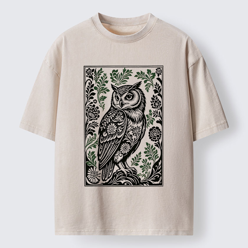 Tokyo-Tiger Vintage Owl Art Washed T-Shirt