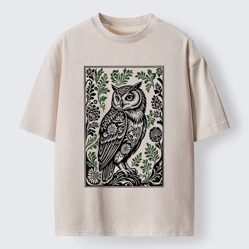 Tokyo-Tiger Vintage Owl Art Washed T-Shirt