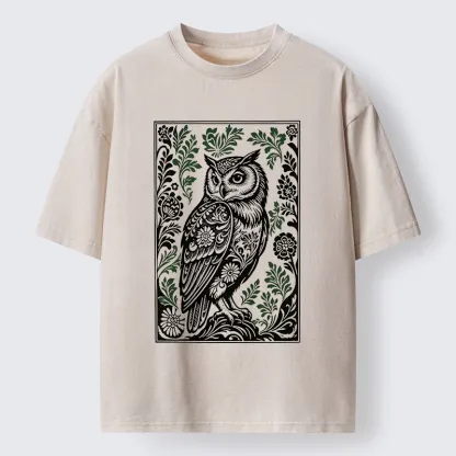 Tokyo-Tiger Vintage Owl Art Washed T-Shirt
