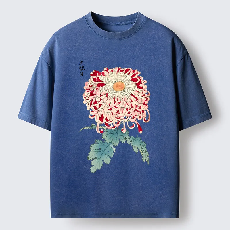 Tokyo-Tiger Vintage Chrysanthemum Art Washed T-Shirt