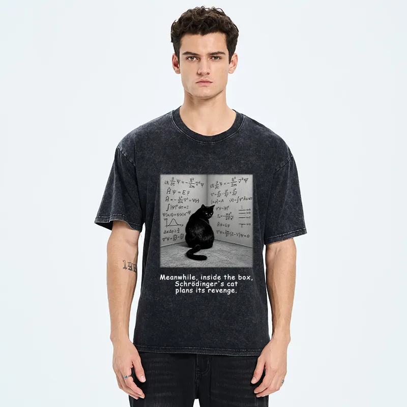 Tokyo-Tiger Box Black Cat Science Meme Washed T-Shirt