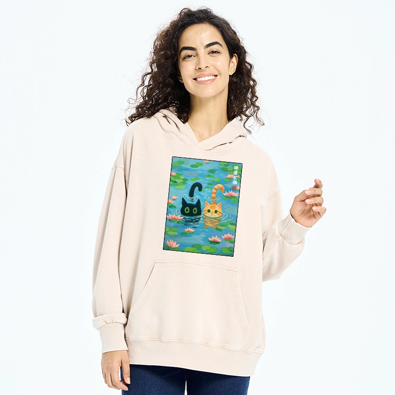 Tokyo-Tiger Cats In The Lotus Pond Washed Hoodie