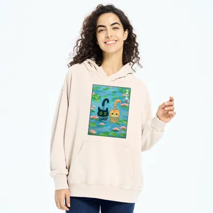 Tokyo-Tiger Cats In The Lotus Pond Washed Hoodie