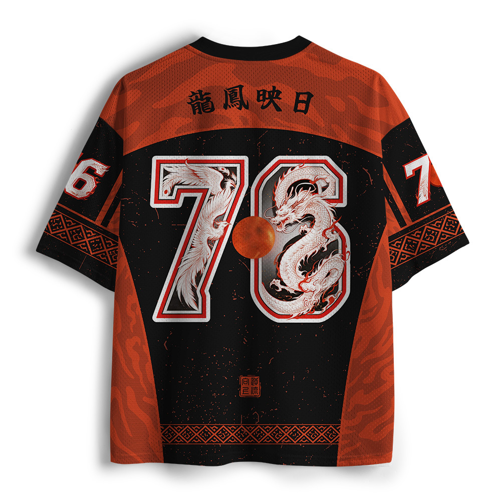 Tokyo-Tiger Dragon‑Phoenix Beneath Crimson Sun Mesh Jersey