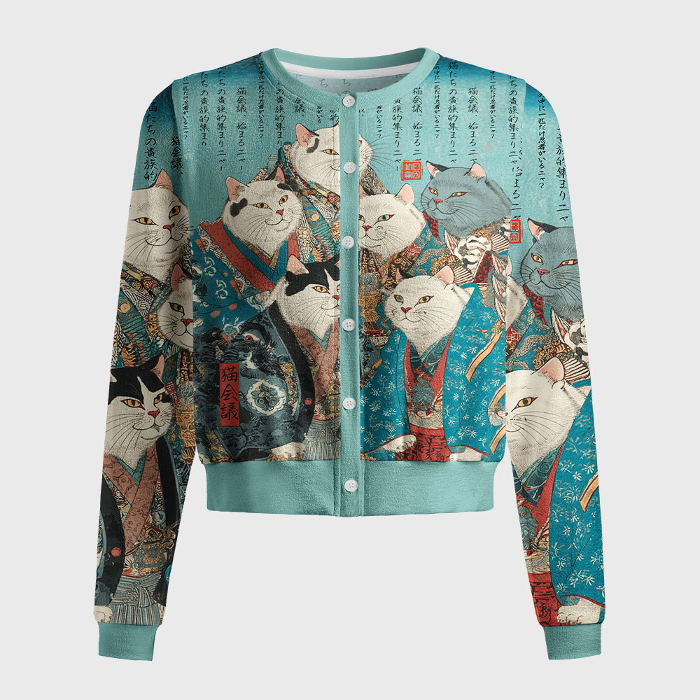 Tokyo-Tiger Formal Gathering of Ukiyo-e Cat Nobles Women's Lightweight Cardigan