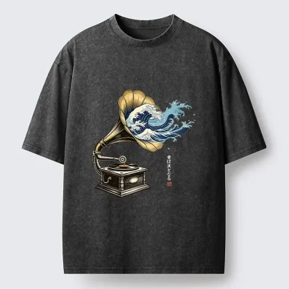 Tokyo‑Tiger Funny Wave Gramophone Washed T‑Shirt