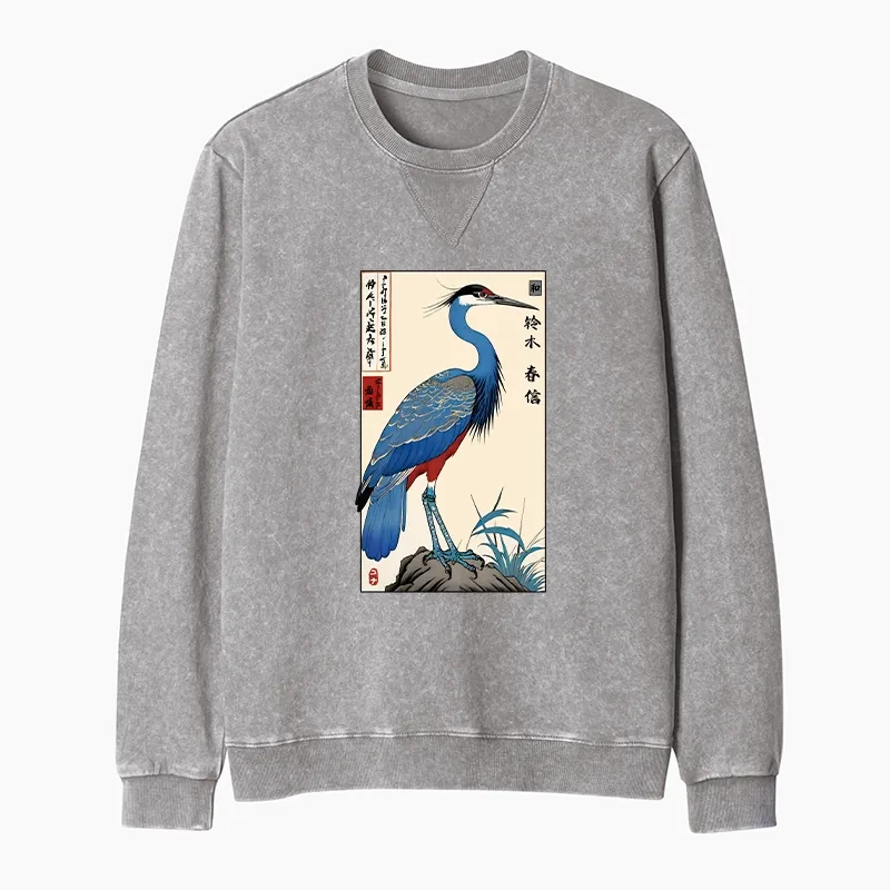 Tokyo-Tiger Colorful Crane Washed Terry Sweatshirt