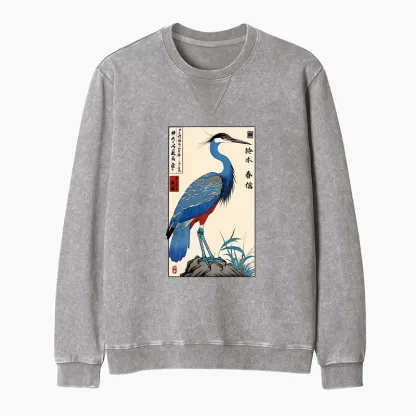 Tokyo-Tiger Colorful Crane Washed Terry Sweatshirt